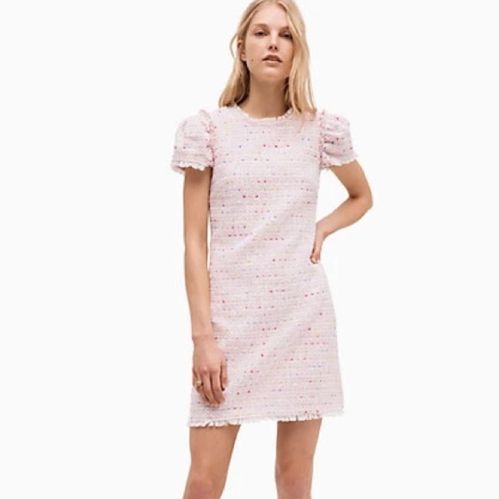 Kate Spade Flutter Sleeve Tweed Pink Dress NWOT